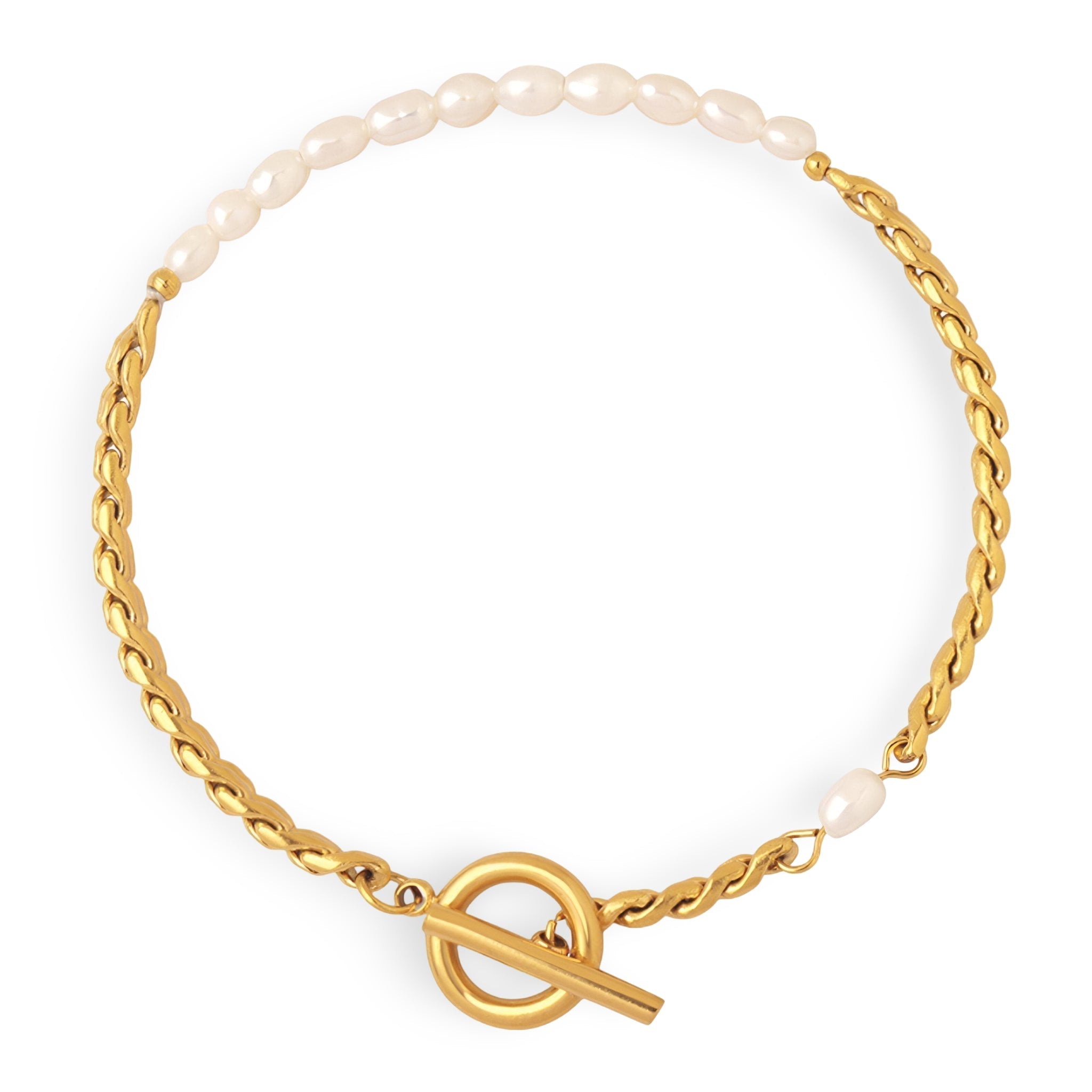 Szykowna złota bransoletka z siatki i naturalnych pereł, model Camilla