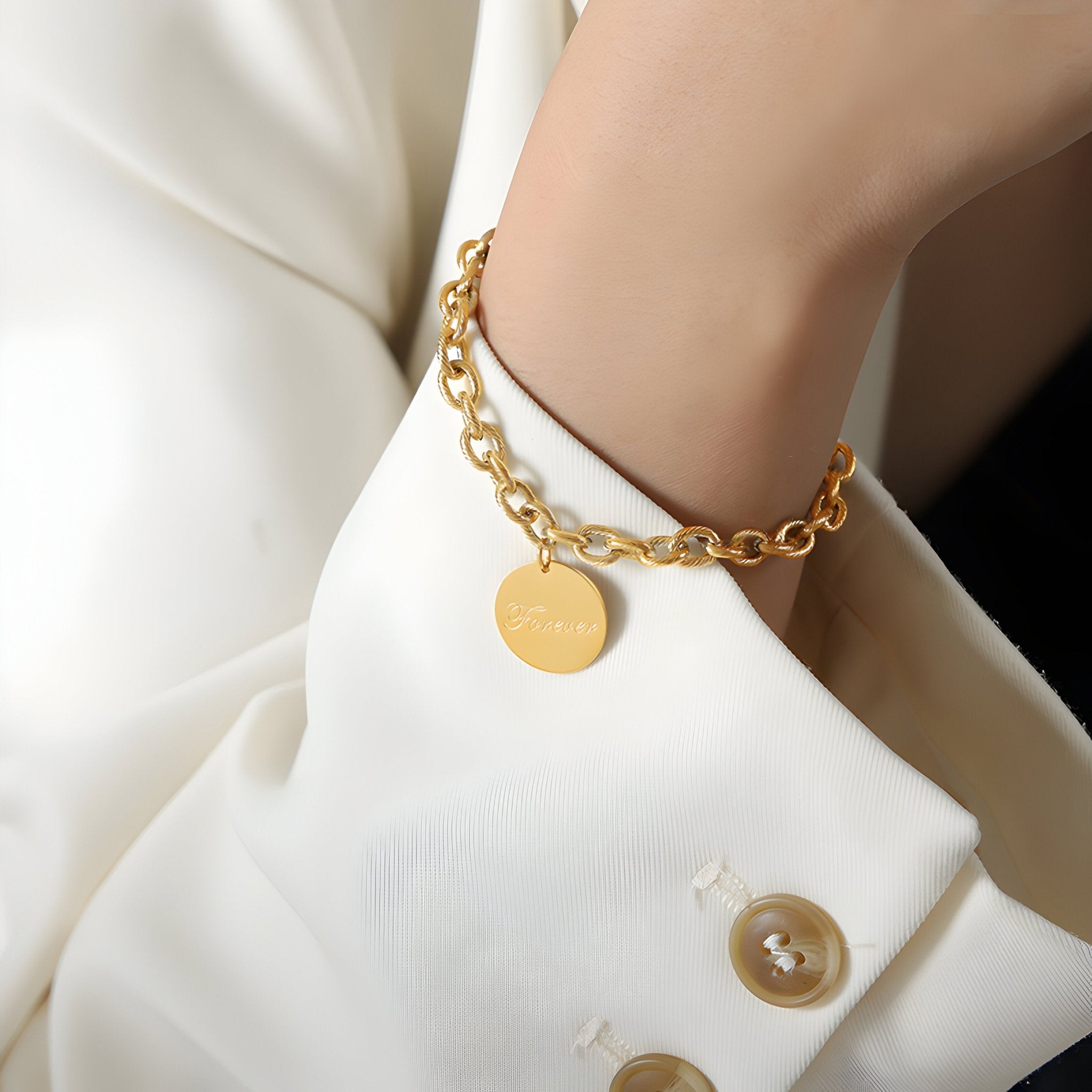 Złocony pasek z tytanu, medalion "Forever", model Anna